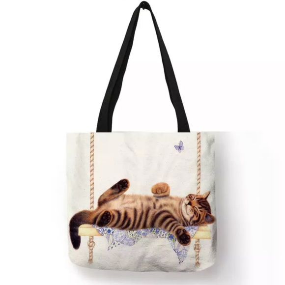 Eco-Friendly Sleeping Kitty Cat Folding Tote Bag - Picture 1 of 12